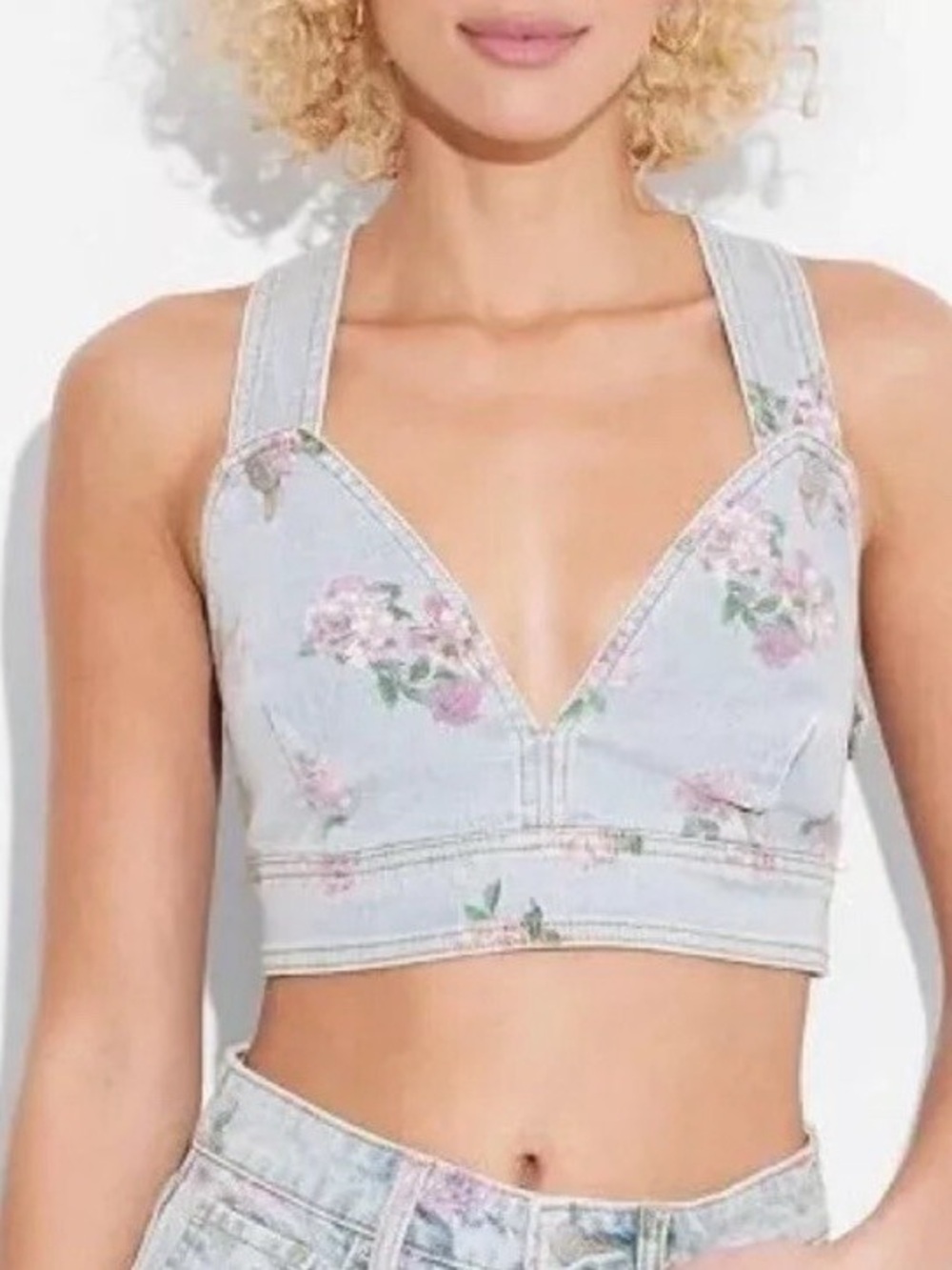 wild fable Denim Floral Crop Top XS